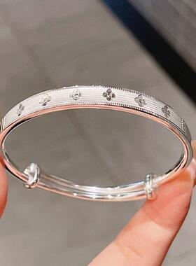 万花筒四叶草9999纯银手镯不掉色实心高级小众足银镯子情人节礼物