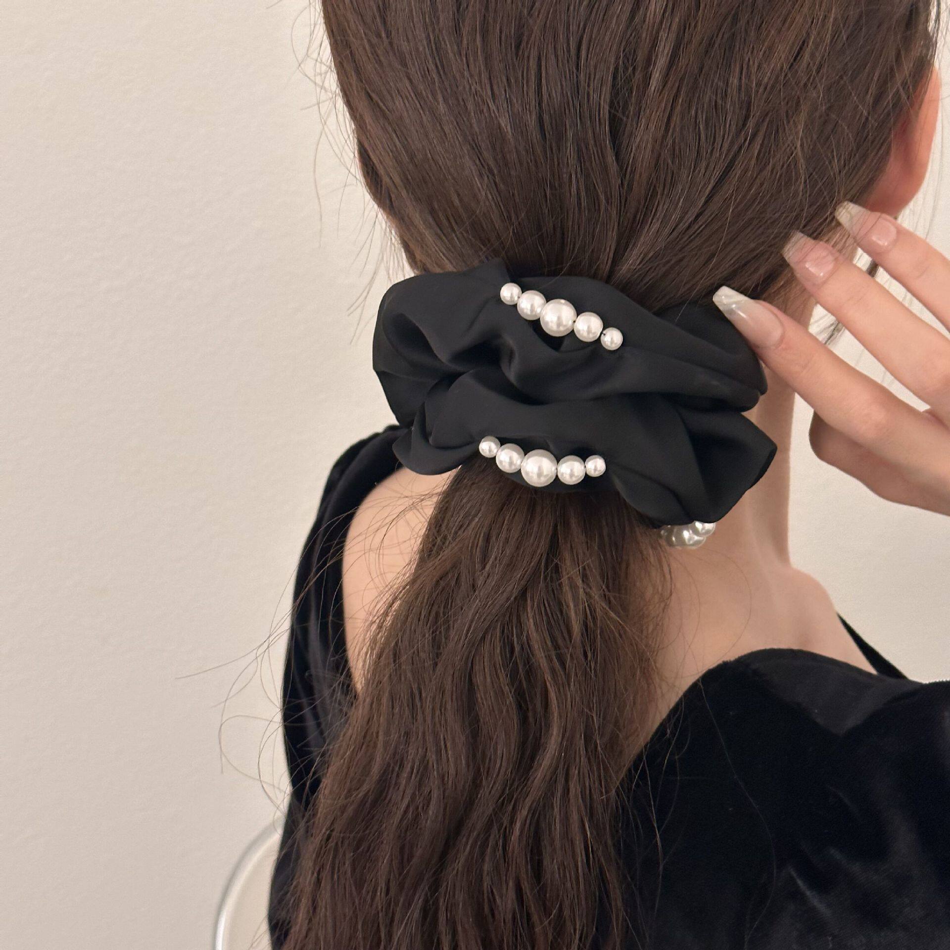 低马尾发饰大号仿珍珠发圈缎面大肠圈扎头发高级感气质丸子头头花