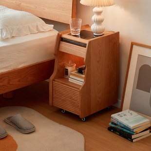 管木匠床头柜日式樱桃木床头置物收纳柜可移动边柜小型超窄小户型