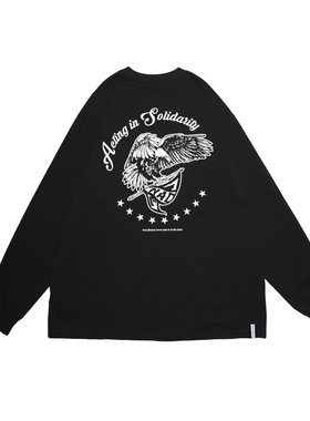 MUNDANE (MDE) 美式复古老鹰印花重磅小领口T恤 长袖T恤男