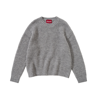 落肩灰色毛衣外套 24AW羊毛混纺圆领针织套头针织衫 MUNDANE MDE