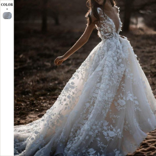 蕾丝连衣裙深V婚纱礼服 亚马逊欧美女装 2025跨境春新款 女装