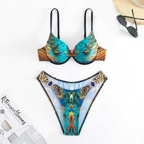 游泳衣女款2026新款欧美印花性感比基尼沙滩温泉泳装bikini