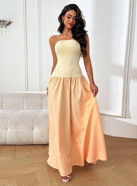 JY24699抹胸收腰A摆性感露背连衣裙女2025春夏新款辣妹风气质长裙