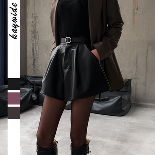 欧美优雅气质休闲百搭纯色皮革短裤 2025秋冬 女装