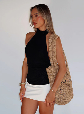 YL25217 欧美风法式气质挂脖露肩设计修身百搭显瘦打底针织衫背心