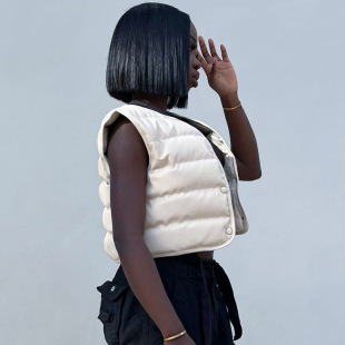 保暖外套短袖 G22TP198欧美女装 开衫 无袖 背心棉衣 2022秋冬新款