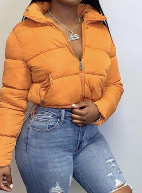 A23504T欧美女装冬季长袖开衫立领保暖休闲面包棉服棉衣气质通勤