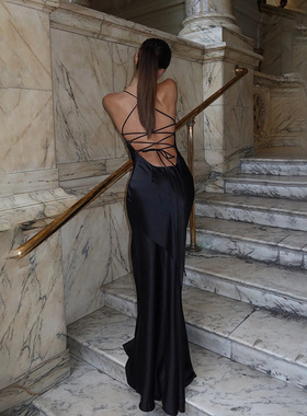 yj24661pfo欧美性感露背绑带连衣裙2025夏季新款爆款女装长裙