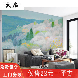 手绘樱花餐厅艺术墙纸酒店公寓客厅墙布书房壁画背景壁 清新日式