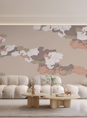 美式手绘色彩油画轻奢抽象中式祥云背景墙沙发无缝定制壁画3D壁纸