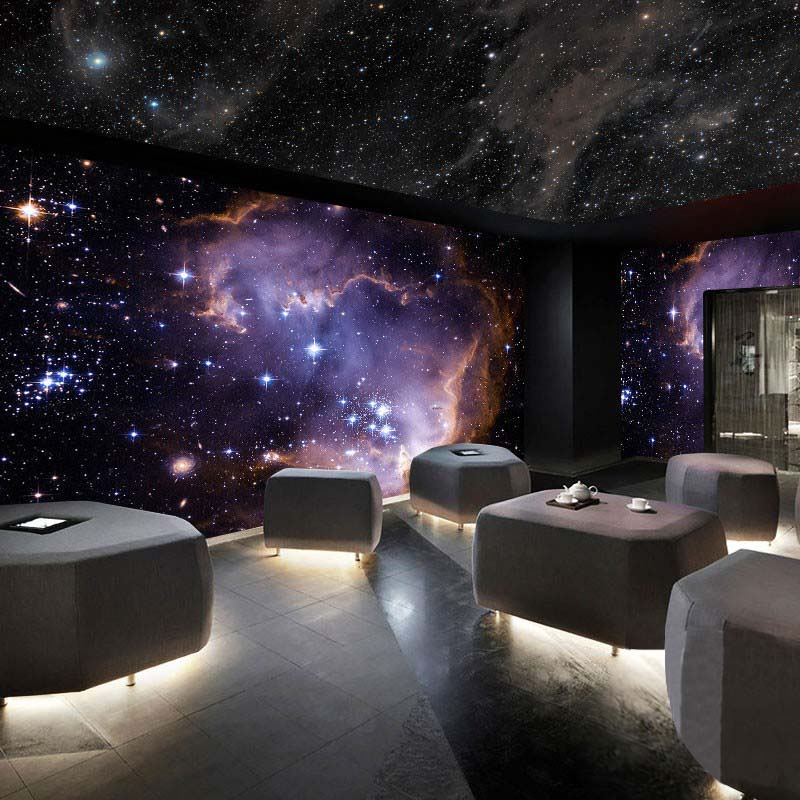 18D立体宇宙星空吊顶墙纸酒吧网吧KTV包厢壁纸主题酒店剧本杀壁画图片