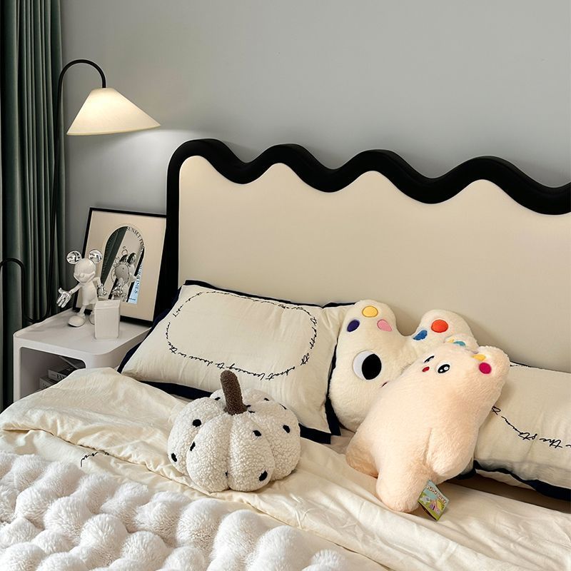 法式复古奶油风真皮床主卧室1.8m双人床现代简约高端波浪涟漪床