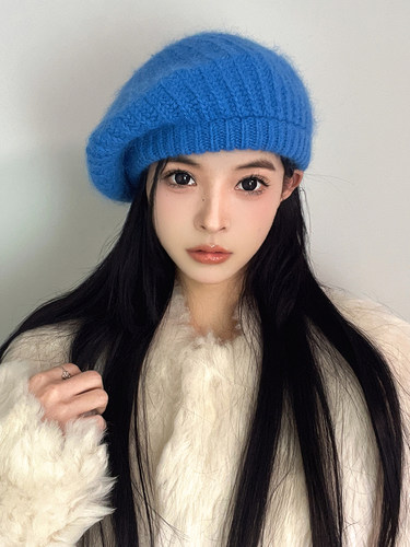 慵懒风大弹力兔毛针织贝雷帽