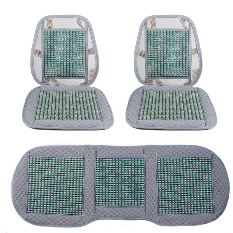 汽车坐垫夏季木珠后排无靠背三件套防滑免绑透气座垫五座木珠腰靠