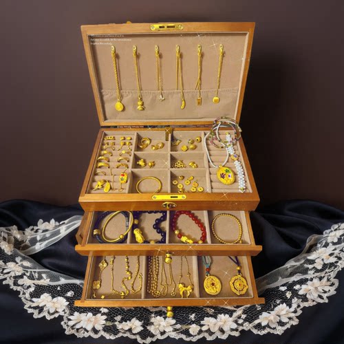 实木全锁多层黄金首饰盒结婚礼物