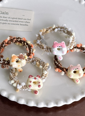 可爱日系卡通发圈猫咪彩豆发圈ins少女甜美软萌百搭皮筋头绳头饰
