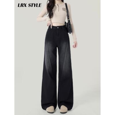 黑灰色阔腿牛仔裤女夏季2