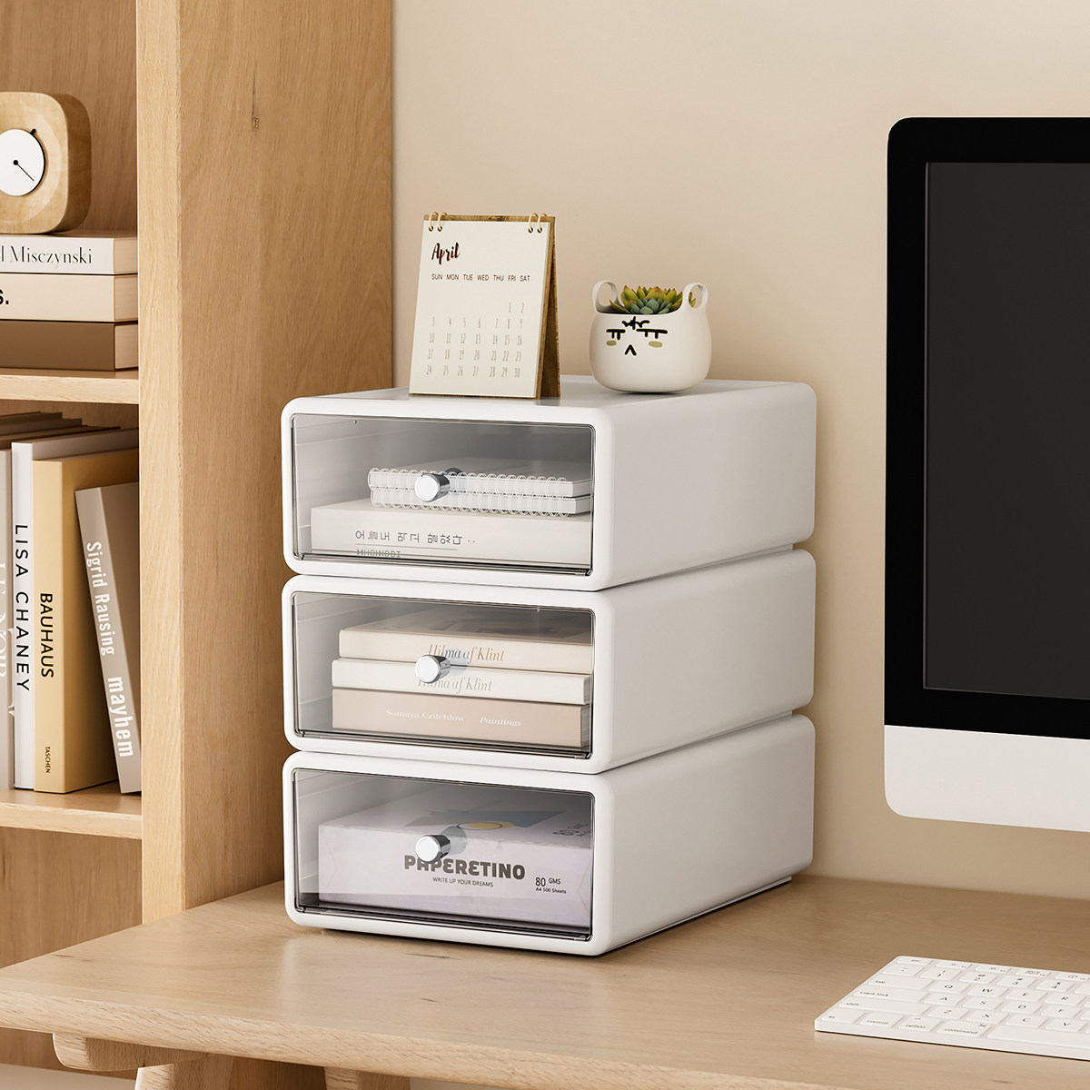 学生桌面抽屉式收纳盒透明可叠加A4纸课本练习册试卷书本整理盒