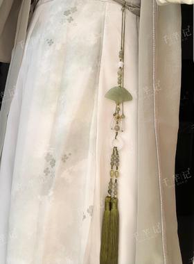 新中式国风岫玉花扇禁步腰佩原创古风汉服背云长流苏吊坠玉佩挂饰