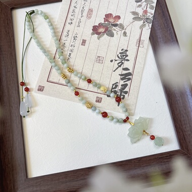 国风夏季莲花红绿色短款国风璎珞项链可调节古风中式汉服配饰穿搭