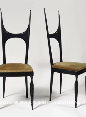 中古实木高靠背餐椅家用酒店咖啡厅接待椅创意异形样板房餐桌椅