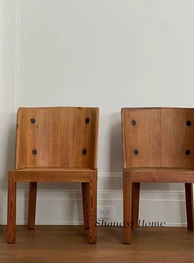 中古家具设计师款艺术原木餐椅复古实木椅子木椅侘寂风家用餐桌椅