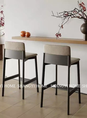北欧实木吧椅样板房家用吧台椅酒吧椅皮艺高脚吧凳网红创意吧台凳