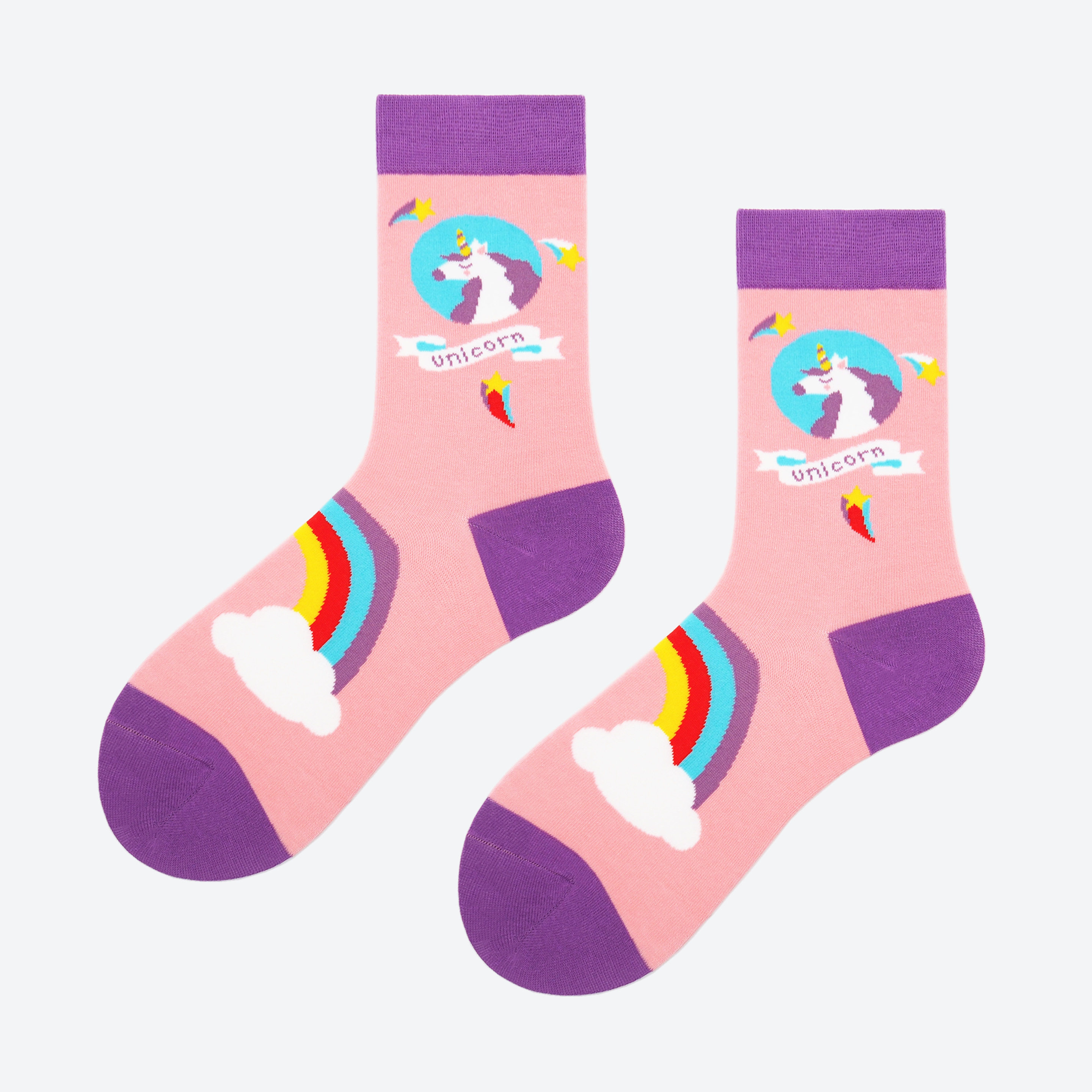 中筒袜女可爱独角兽潮袜日系百搭 ins风抽象欧美街头粉红韩国长袜