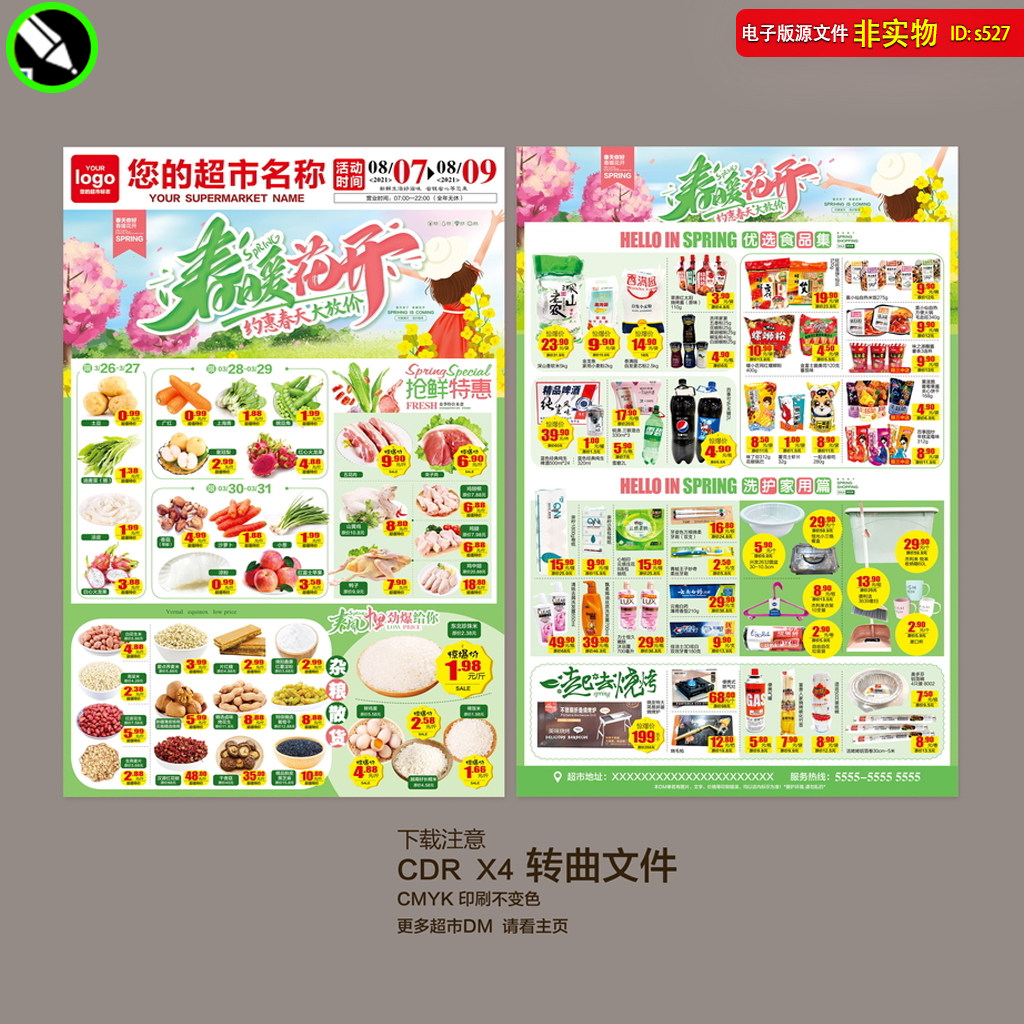 春天邮报DM春季海报生鲜食品百货吊旗促销单页彩页宣传单CDR素材