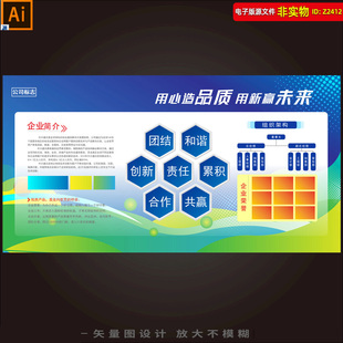 蓝色展板背景企业展板公司介绍文化墙企业形象墙科技展板AI素材