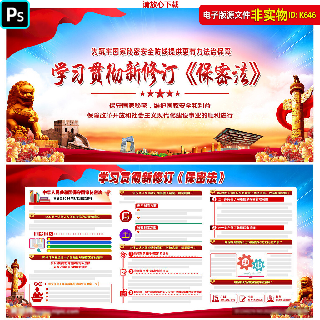 中华人民共和国保密法展板宣传栏新修订保密法知识解读看板PS素材