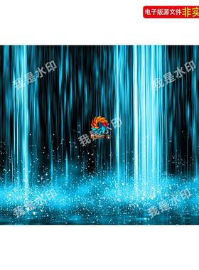 蓝色瀑布流水生财装饰画背景图山泉瀑布屏风瀑布壁纸软膜灯箱素材