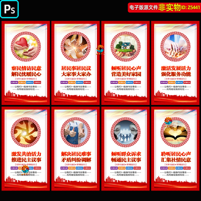 居民议事会展板挂图社区居民议事会标语口号党群议事厅海报ps素材