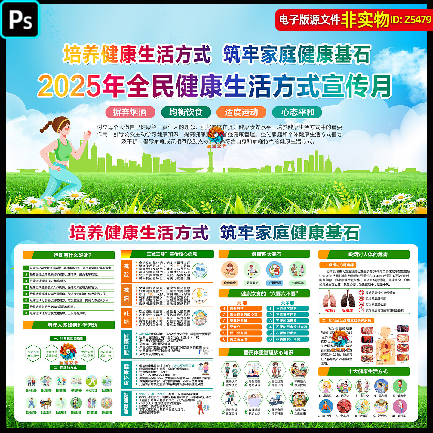 2025年全民健康生活方式宣传月展板宣传栏健康教育科普看板ps素材