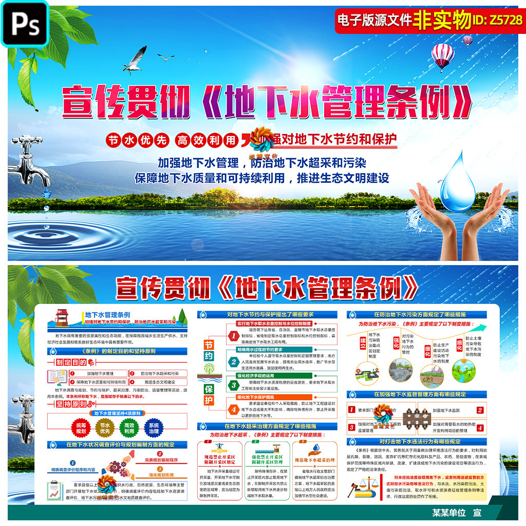 地下水管理条例解读展板宣传栏生态文明建设保护水资源看板ps素材