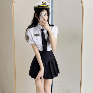 学院风两件套jk制服全套气质空姐短袖衬衣工作服百褶裙套装女夏季