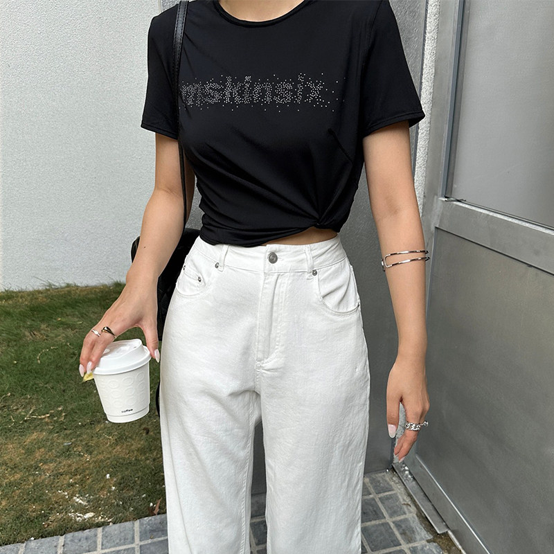 南油小众设计mskin62024夏季新款后背微漏印花圆领字母短袖T恤女