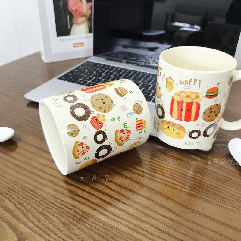 卡通涂鸦陶瓷杯子ins咖啡杯情侣高颜值可爱水杯家用马克杯