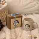 奶油企鹅小猫小狗陶瓷马克杯子ins风家用喝水杯子带盖少女心礼物