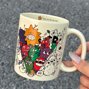 高颜值卡通箱子小狗小猫情侣超恩爱高颜值陶瓷马克杯咖啡早餐杯