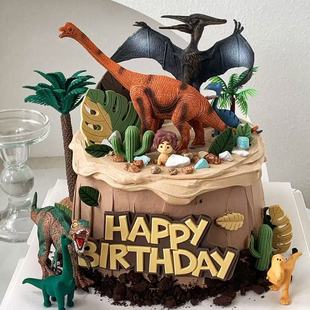 恐龙蛋糕装 饰插件 饰摆件霸王龙爆龙小恐龙男孩宝宝生日周岁蛋糕装