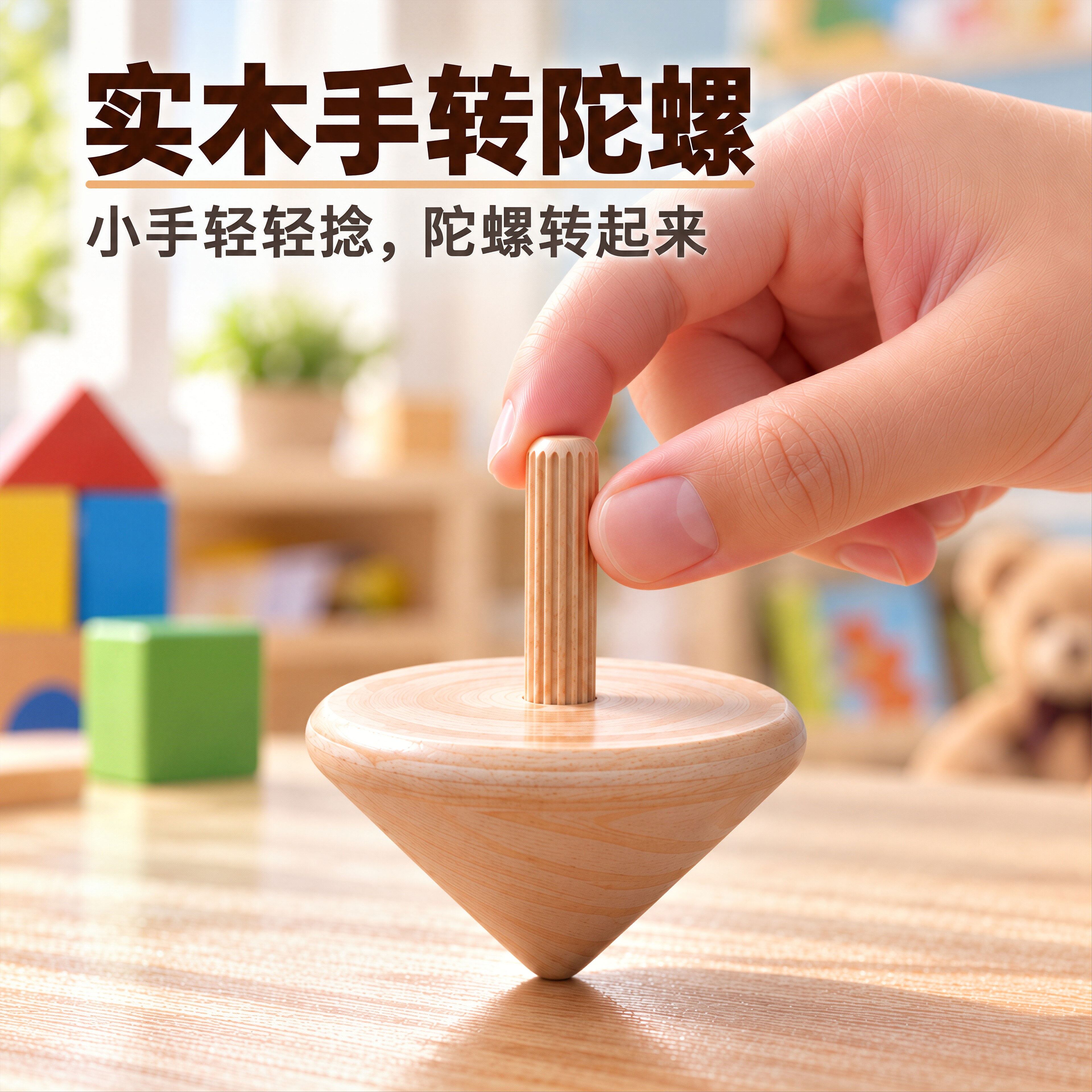 实木手转小陀螺儿童桌面玩具手动旋转手捻办公室解压传统怀旧木制