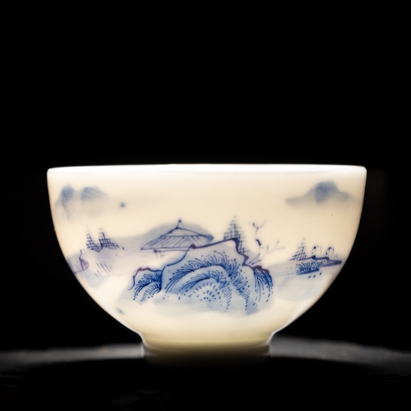 手绘青花山水主人景德镇陶瓷功夫
