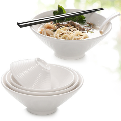 密胺拉面碗日式面碗商用仿瓷碗斗笠碗食堂餐具云吞馄饨汤粉碗白色