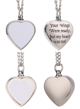 欧美饰品扁链DIY热转印情侣骨灰盒心形吊坠项链