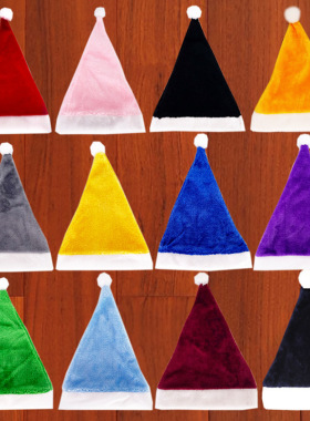 现货圣诞派队装饰29*39短毛绒圣诞帽红色粉色高档金丝绒成人帽子