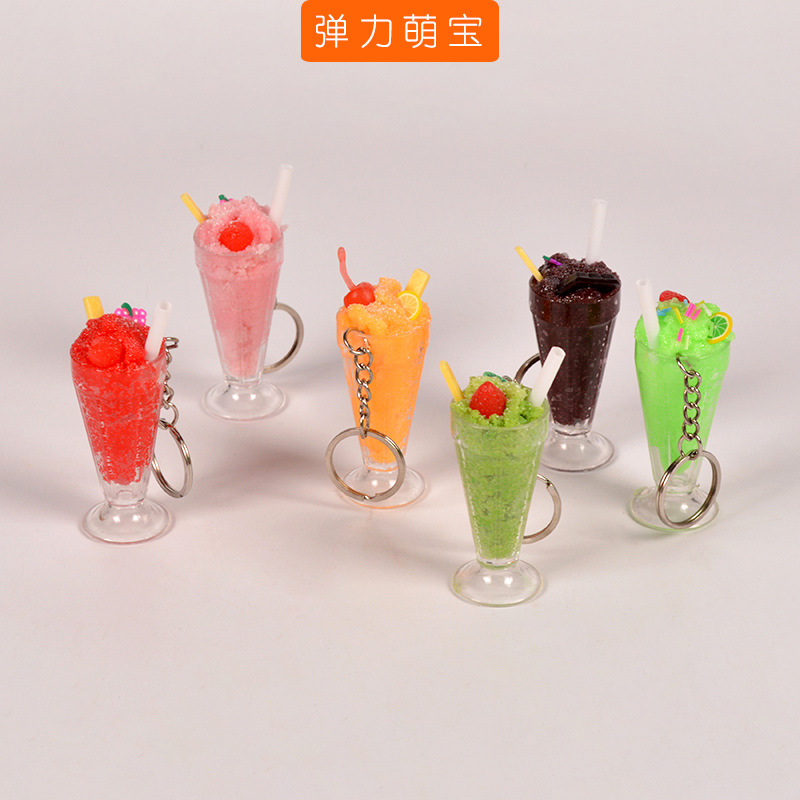 新款仿真食玩模型草莓冰沙巧克力圣代钥匙扣挂件创意礼品包包挂件