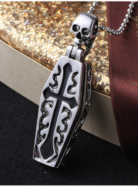 欧美霸气十字架棺材骷髅人吊坠复古泰银男项链吸血鬼饰品
