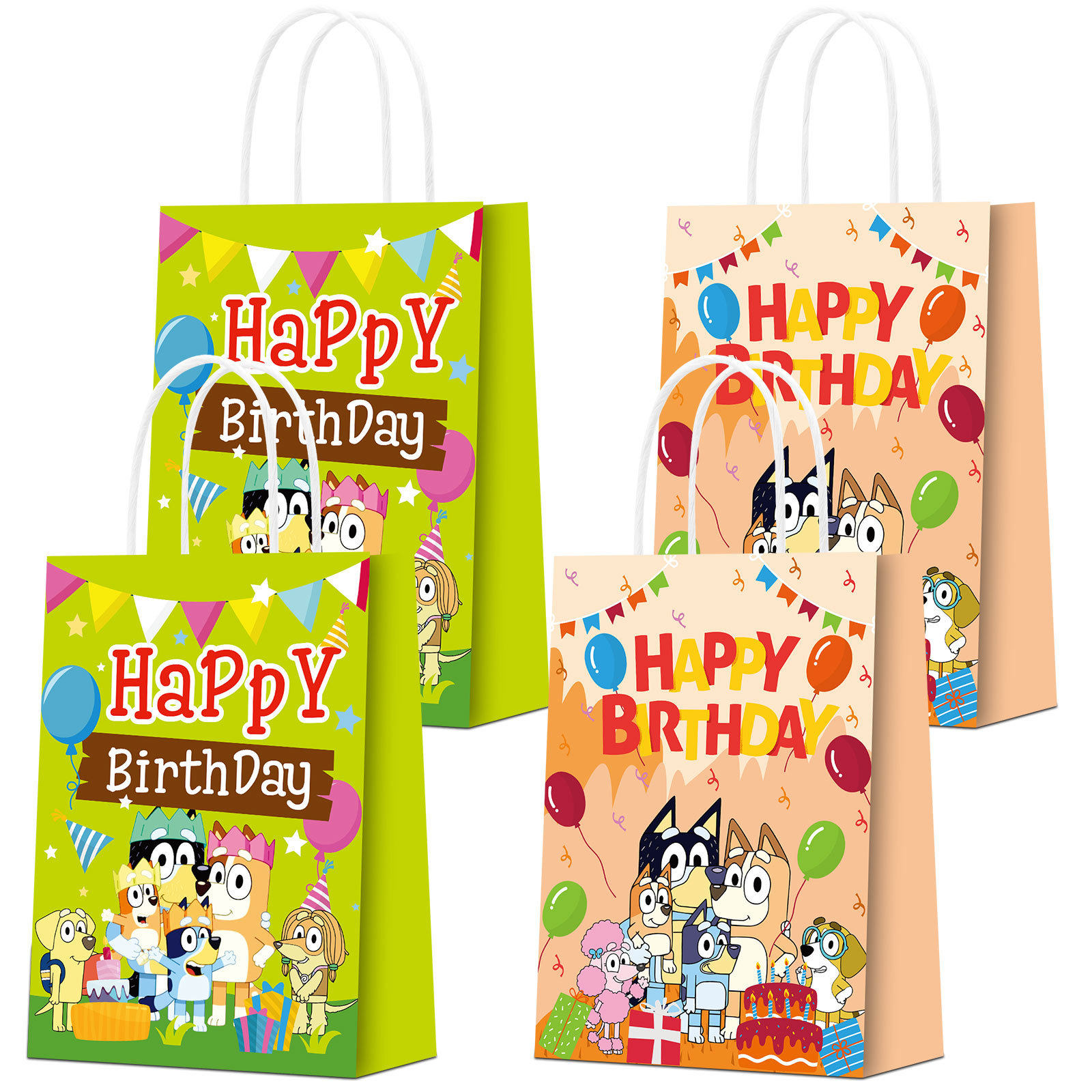 特~现货小狗生日主题手提纸袋 白牛皮纸彩色方底礼品包装袋子